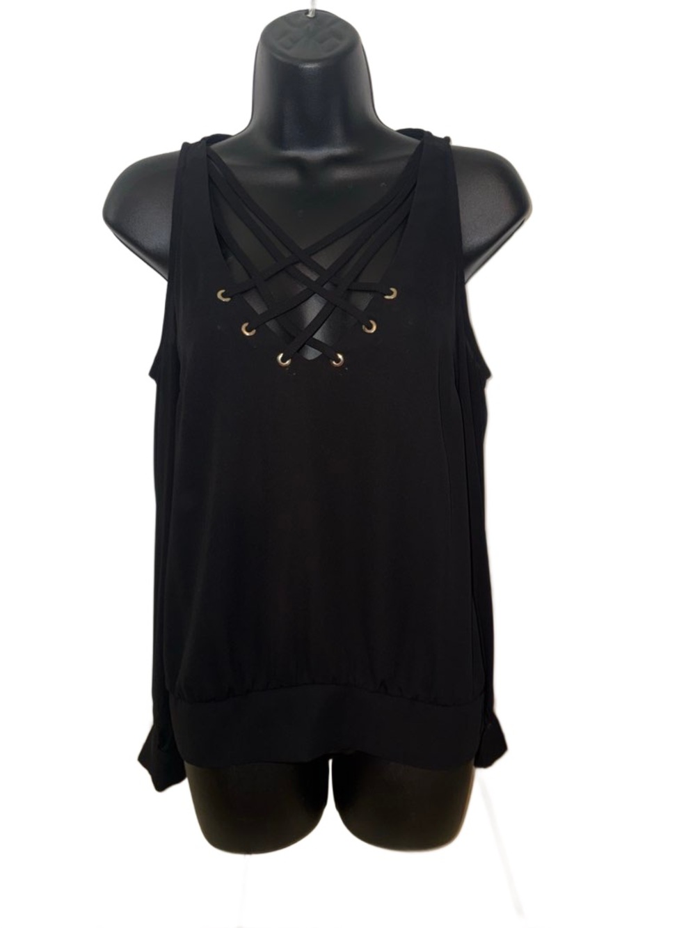 Bebe Cold Shoulder Black Crisscross Lace-Up Top